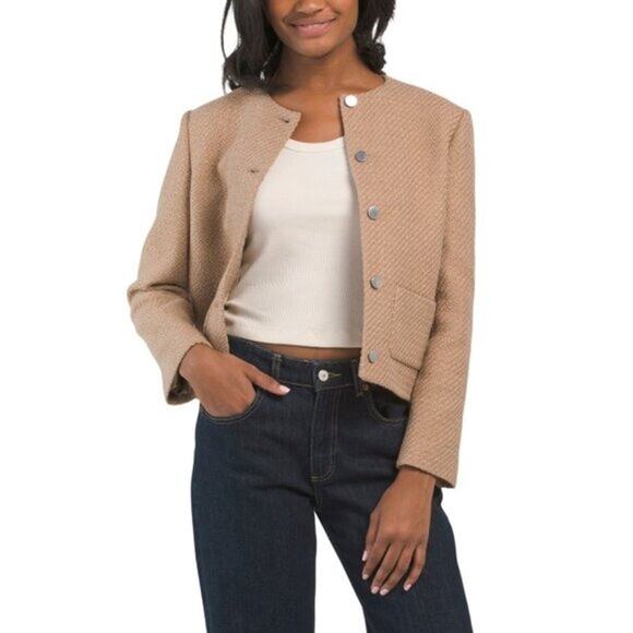 THEORY Pocket Cropped Jacket Holiday Tweed Wool Blend Quiet Luxury Classy Sz 6 - Picture 1 of 10